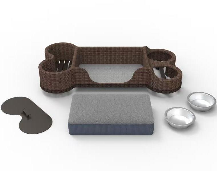 Rattan Dog Bed with Bowls